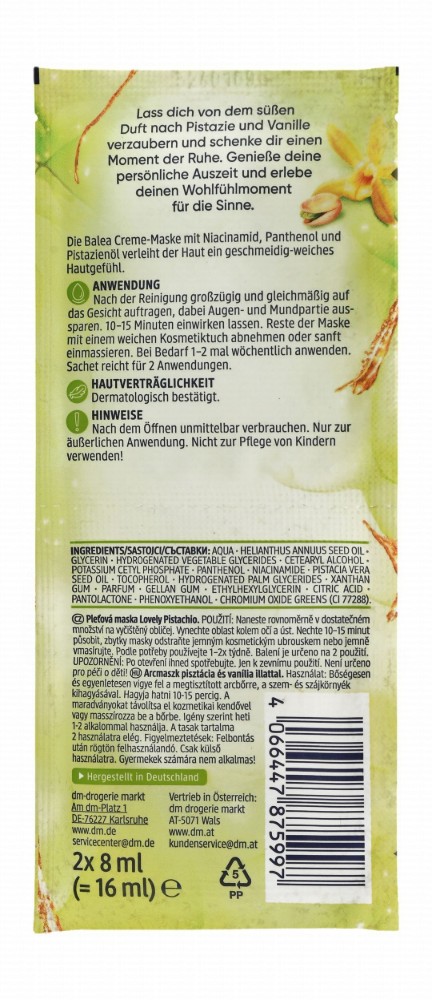 Balea Lovely Pistacio Peel-Off Face Mask with Pistachio & Vanilla Scent for All Skin Types - vegan, microplastic free