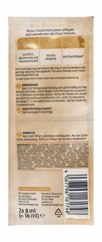 Balea Peel-Off Face Mask with Milk & Acasia Honey for Stressed Skin - vegan, microplastic free