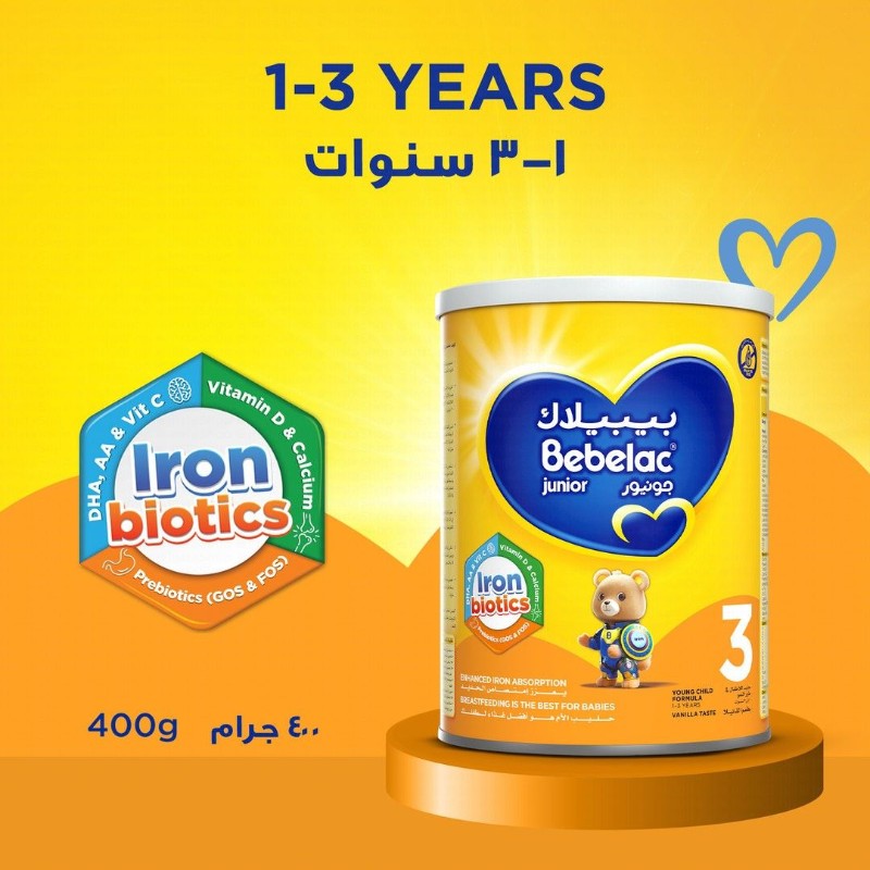 Bebelac Junior Forti Nutri Growing Up Milk Formula with Iron, Folic Acid & Vitamins Vanilla Flavor Stage 3 (1-3 Years)