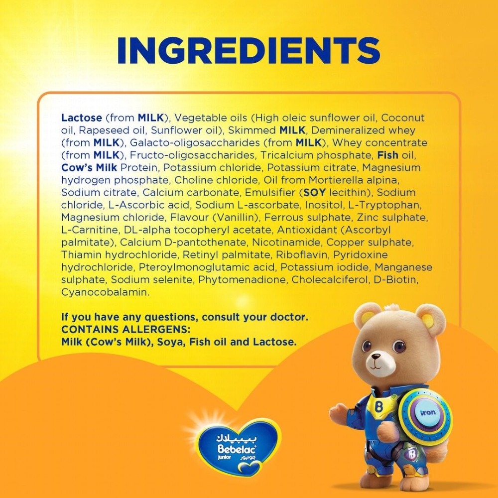 Bebelac Junior Forti Nutri Growing Up Milk Formula with Iron, Folic Acid & Vitamins Vanilla Flavor Stage 3 (1-3 Years)