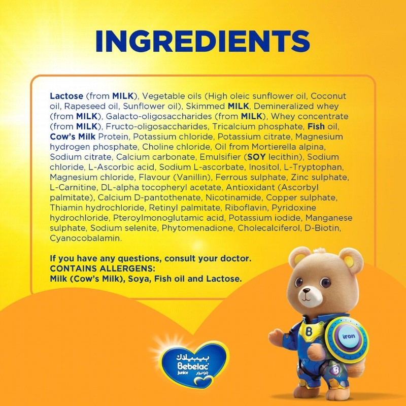 Bebelac Junior Forti Nutri Growing Up Milk Formula with Iron, Folic Acid & Vitamins Vanilla Flavor Stage 3 (1-3 Years)