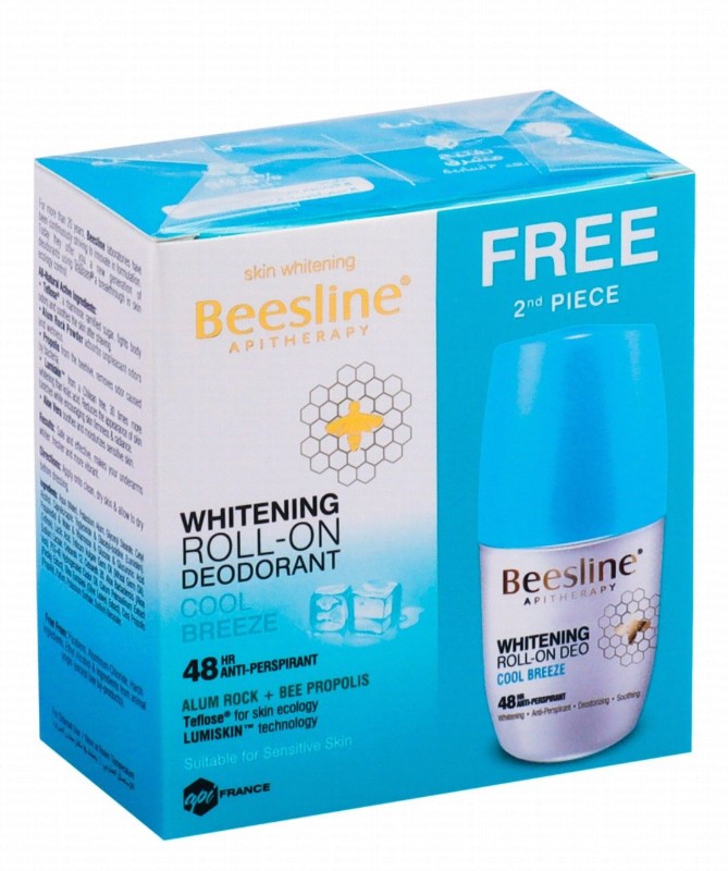 Beesline Apitherapy 48H Antiperspirant & Whitening Roll-On Deodorants Cool Breeze Scent for Sensitive Skin (1+1 Free) - parabens free, ethyl alcohol free