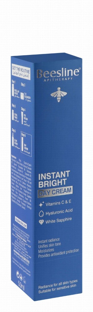Beesline Apitherapy Instant Bright Moisturizing, Radiating & Unifying Facial Day Cream with Hyaluronic Acid, Vitamin C & E for All Skin Types - animal testing free