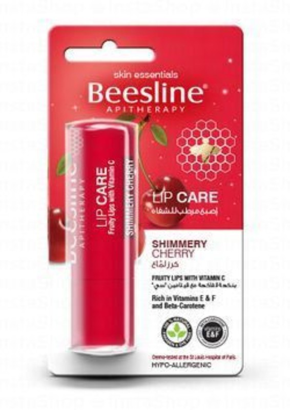 Beesline Hypoallergenic for Dry & Sensitive Lip Balm with Shimmery Cherry - dye free, parabens free, preservatives free