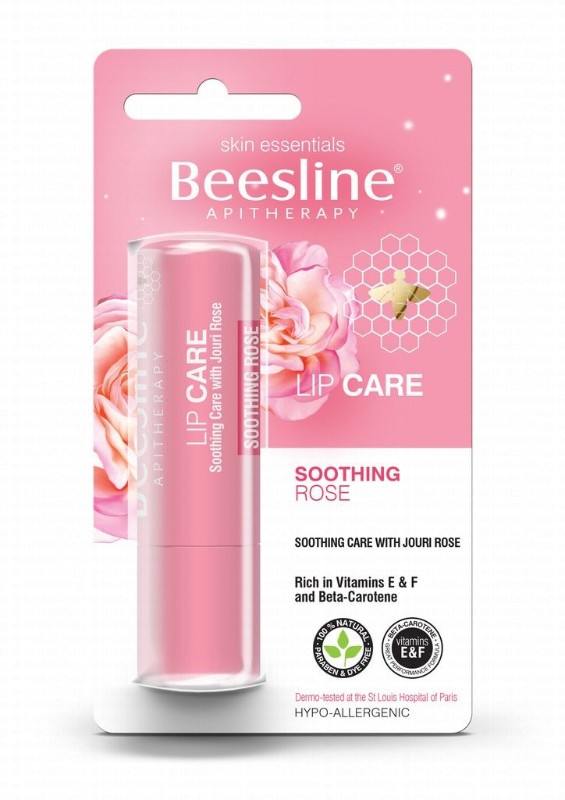 Beesline Hypoallergenic for Sensitive & Dry Lip Balm with Soothing Jouri Rose - dye free, parabens free, preservatives free