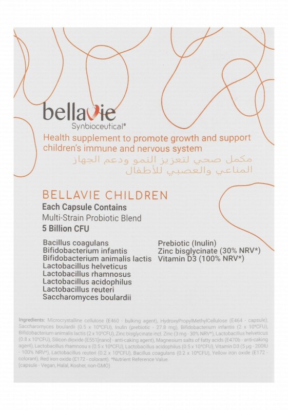 BellaVie Synbioceutical Growth, Bone & Immunity Support Supplement with Zinc, Vitamin D3 & Probiotics for Children