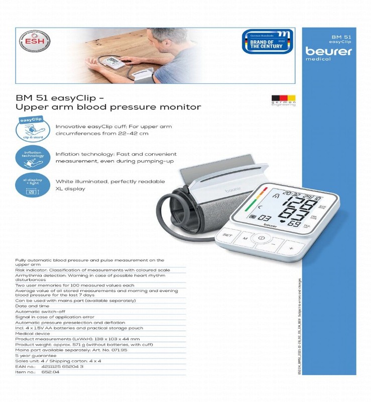 Beurer BM 51 Easy Clip Upper Arm Blood Pressure Monitor