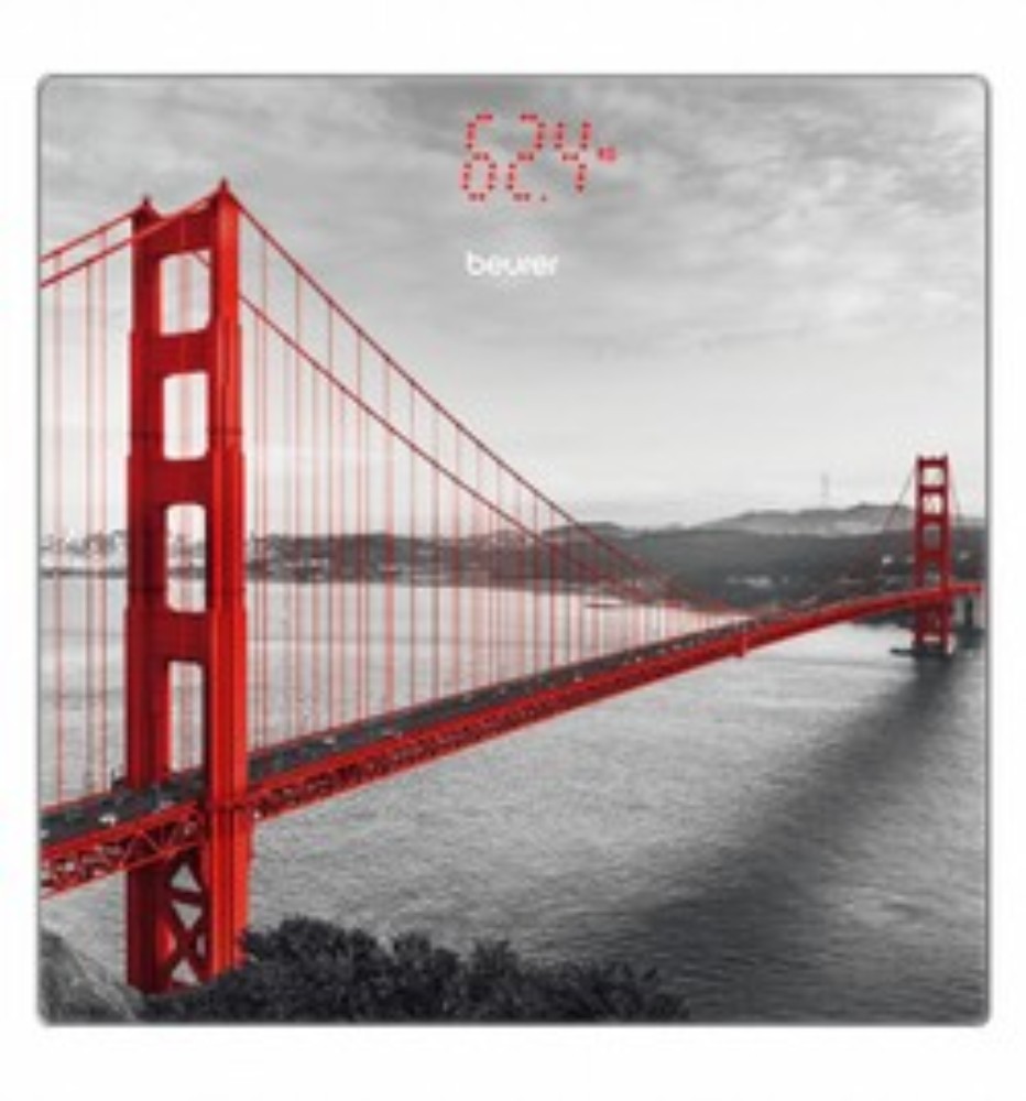 Beurer GS 215 Wellbeing San Francisco Glass Digital Bathroom Scale - Gray & Red