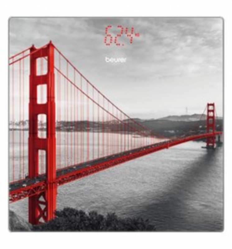 Beurer GS 215 Wellbeing San Francisco Glass Digital Bathroom Scale - Gray & Red