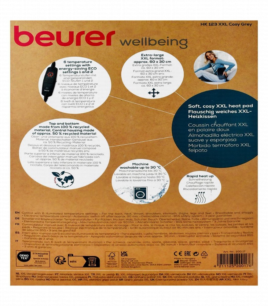 Beurer Wellbeing 2XL Heat Pad - Cosy Grey, HK 123