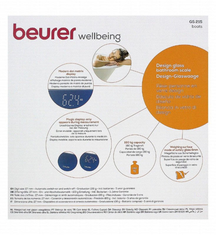 Beurer Wellbeing Boats Glass Digital Bathroom Scale - GS215