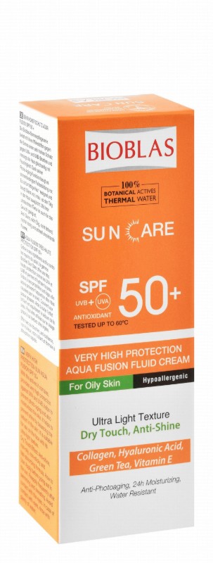Bioblas Hypoallergenic Water-Resistant 24H Moisturizing Ultra Light Sunscreen with Collagen, Hyaluronic Acid & Green Tea for Oily Skin SPF50+