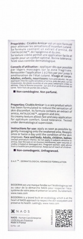 Bioderma Cicabio Arnica Plus Face & Body Cream - fragrance free, non comedogenic