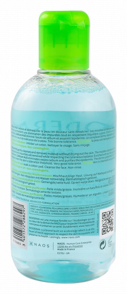 Bioderma Sebium H2O Hypoallergenic Purifying Cleansing Micellar Water for Combination & Oily Skin - parabens free