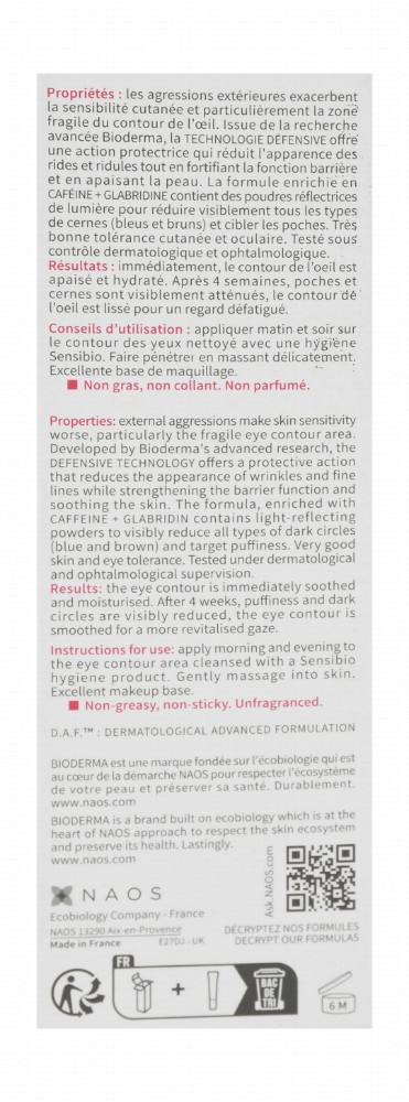 Bioderma Sensibio Eye Care Cream for Sensitive Eyes - fragrance free