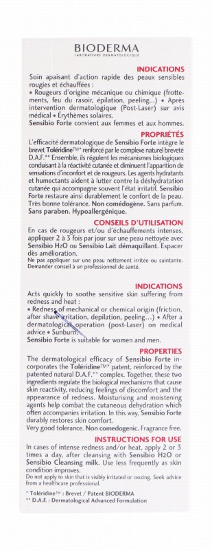 Bioderma Sensibio Forte Hypoallergenic Soothing Cream for Reddened Sensitive Skin - fragrance free, non comedogenic