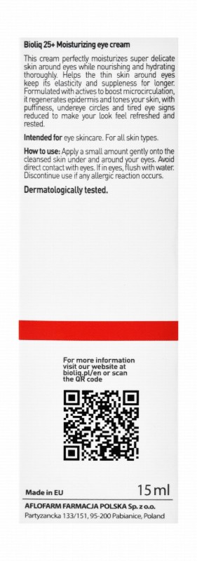 Bioliq 25 Plus Moisturizing, Regenerating & Anti-Wrinkle Eye Day & Night Cream with Orchis Mascula for All Skin Types