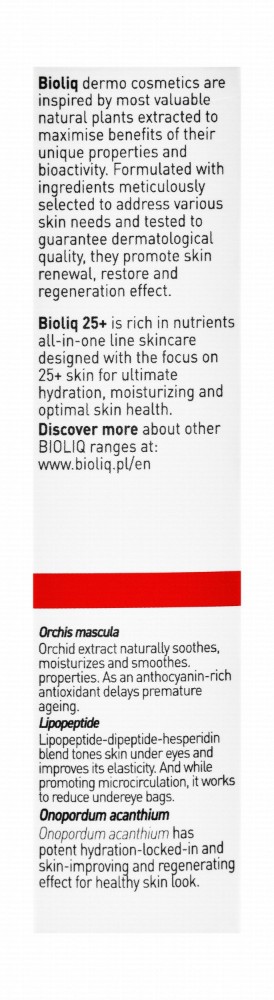 Bioliq 25 Plus Moisturizing, Regenerating & Anti-Wrinkle Eye Day & Night Cream with Orchis Mascula for All Skin Types