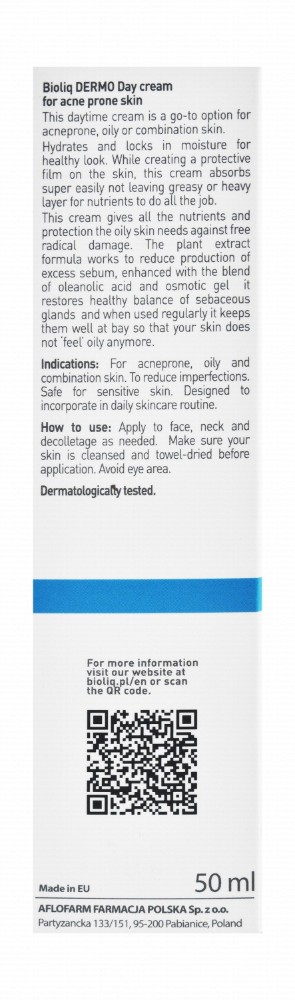Bioliq Dermo Non-Greasy Moisturizing, Mattifying & Anti-Imperfection Facial Day Cream with Cimicifuga Racemosa for Oily, Combination & Acne-Prone Skin