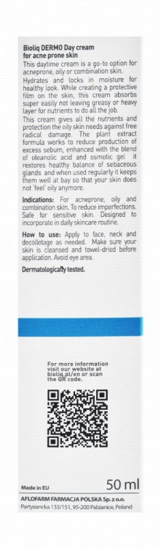 Bioliq Dermo Non-Greasy Moisturizing, Mattifying & Anti-Imperfection Facial Day Cream with Cimicifuga Racemosa for Oily, Combination & Acne-Prone Skin