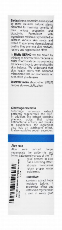Bioliq Dermo Non-Greasy Moisturizing, Mattifying & Anti-Imperfection Facial Day Cream with Cimicifuga Racemosa for Oily, Combination & Acne-Prone Skin