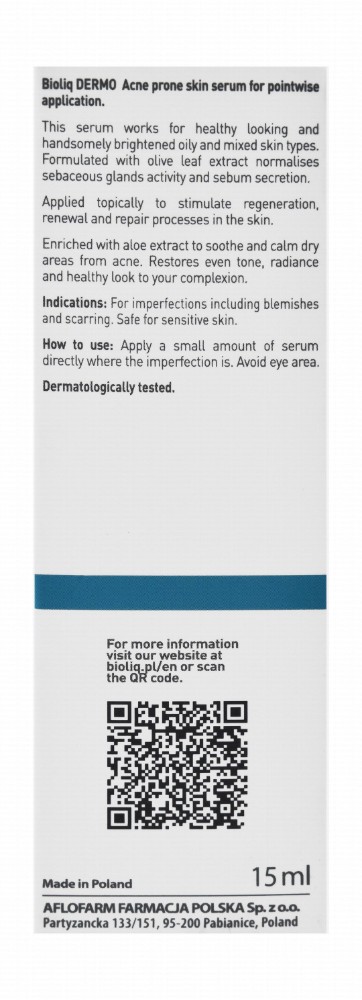 Bioliq Dermo Regenerating, Soothing & Anti-Imperfection Facial Day & Night Serum with Olea Europaea for Acne-Prone Skin