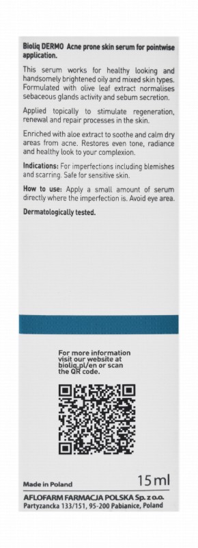 Bioliq Dermo Regenerating, Soothing & Anti-Imperfection Facial Day & Night Serum with Olea Europaea for Acne-Prone Skin