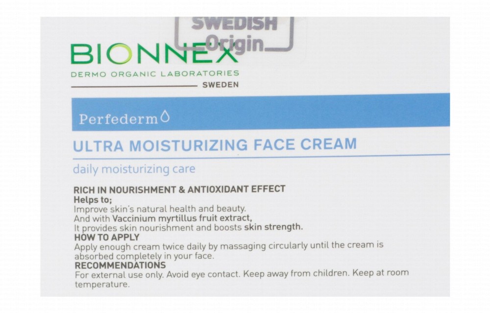 Bionnex Perfederm Organic Ultra Moisturizing, Nourishing & Strengthening Face Cream - parabens free, mineral oil free, dyes free