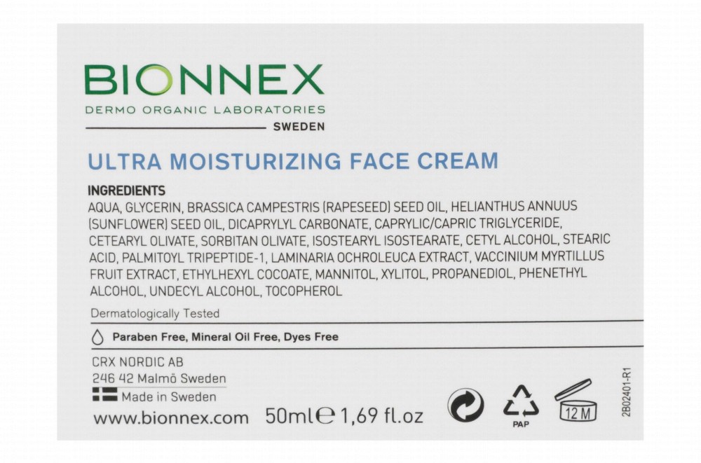 Bionnex Perfederm Organic Ultra Moisturizing, Nourishing & Strengthening Face Cream - parabens free, mineral oil free, dyes free