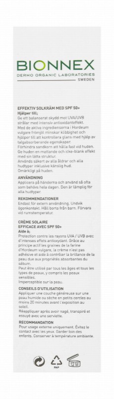 Bionnex Preventiva Organic Hypoallergenic Water-Resistant Dry Touch Face & Body Sunscreen Fluid for All Skin Types SPF50+ - parabens free, perfume free, mineral oil free