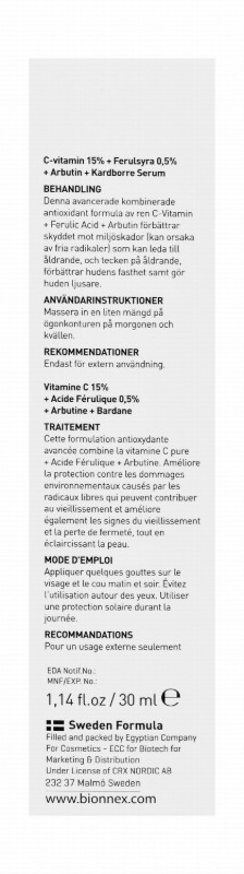 Bionnex The Nordea Antioxidant Concentrated Face Serum with Vitamin C, Ferulic Acid & Arbutin for All Skin Types - parabens free, cruelty free