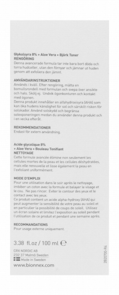 Bionnex The Nordea Cleansing Facial Night Toner with Glycolic Acid, Aloe Vera & Birch Extract for Normal, Oily & Combination Skin - vegan