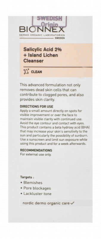 Bionnex The Nordea Facial Cleanser with Salicylic Acid & Island Lichen Extract for All Skin Types - parabens free, cruelty free