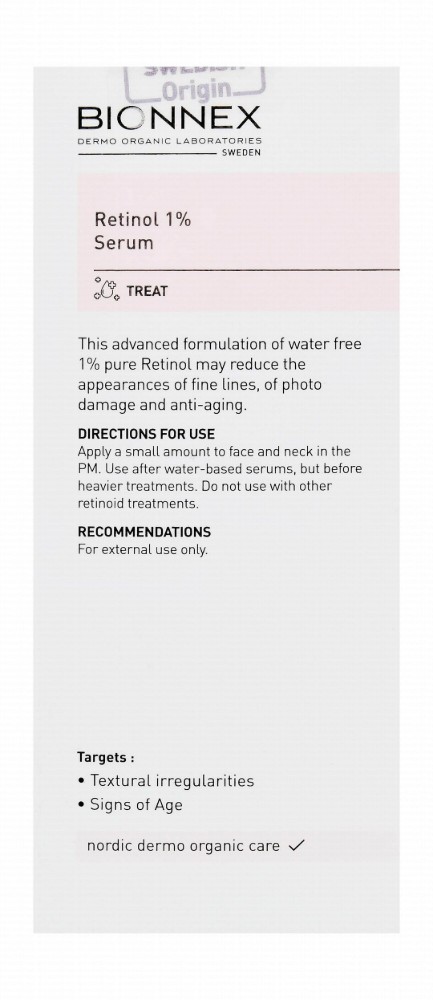 Bionnex The Nordea Organic Anti-Aging Concentrated Face Serum with Retinol for Normal, Oily & Combination Skin - parabens free, cruelty free, water free