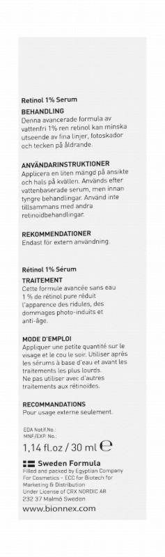 Bionnex The Nordea Organic Anti-Aging Concentrated Face Serum with Retinol for Normal, Oily & Combination Skin - parabens free, cruelty free, water free