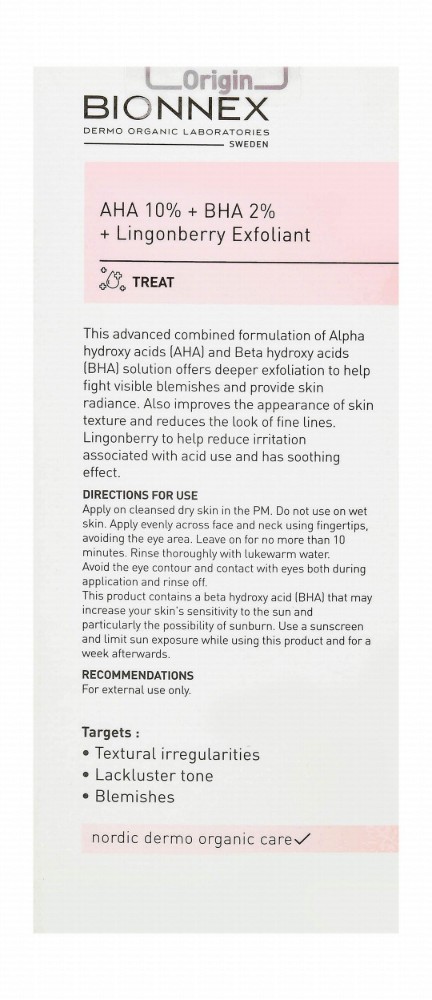 Bionnex The Nordea Organic Concentrated Face Exfoliant with AHA, BHA & Lingonberry Extract for Normal, Oily & Combination Skin - parabens free, cruelty free