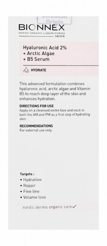 Bionnex The Nordea Organic Hydrating Concentrated Face Serum with Hyaluronic Acid, Arctic Algae & Vitamin B5 for All Skin Types - parabens free, cruelty free