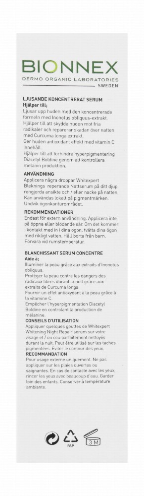 Bionnex Whitexpert Organic Whitening & Brightening Concentrated Facial Night Serum - parabens free, mineral oil free, dyes free
