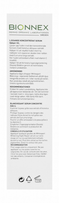 Bionnex Whitexpert Organic Whitening & Brightening Concentrated Facial Night Serum - parabens free, mineral oil free, dyes free