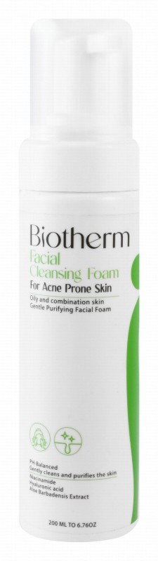 Biotherm Purifying Foaming Facial Cleanser with Niacinamide, Hyaluronic Acid & Aloe Barbadensis Extract for Acne-Prone, Oily & Combination Skin