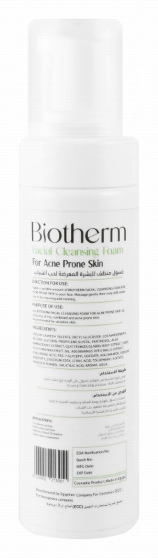 Biotherm Purifying Foaming Facial Cleanser with Niacinamide, Hyaluronic Acid & Aloe Barbadensis Extract for Acne-Prone, Oily & Combination Skin