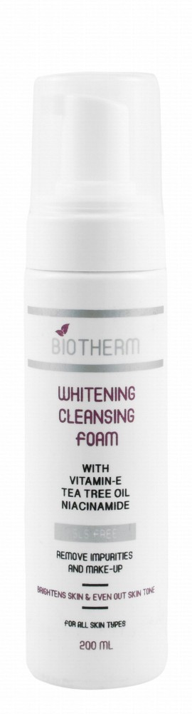 Biotherm Whitening, Brightening & Makeup Remover Facial Foaming Cleanser with Vitamin E, Niacinamide & Tea Tree Oil for All Skin Types - SLS free