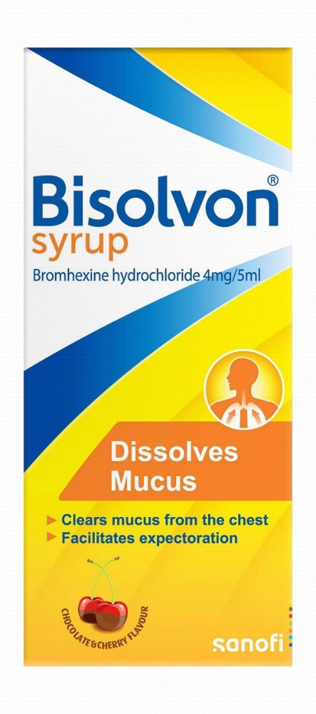 Bisolvon 4mg/5ml Bromhexine HCL Syrup Chocolate & Cherry Flavor - sugar free, colorant free