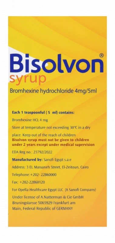 Bisolvon 4mg/5ml Bromhexine HCL Syrup Chocolate & Cherry Flavor - sugar free, colorant free