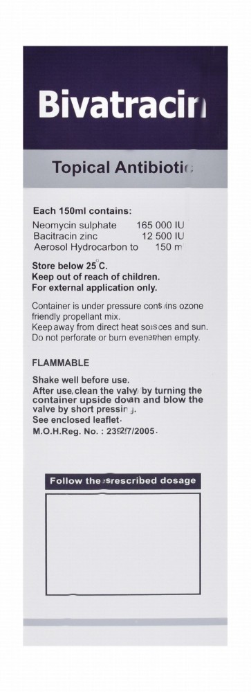 Bivatracin with Neomycin & Bacitracin Topical Antibiotic Aerosol Powder Spray