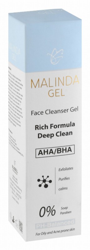 Bluebell Malinda Cleansing, Purifying & Exfoliating Face Gel with AHA & BHA for Oily & Acne-Prone Skin - soap free, parabens free