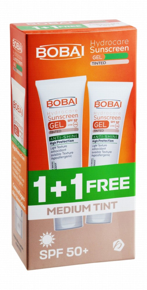 Bobai Hydrocare Hypoallergenic Antioxidant & Anti-Shine Tinted Face & Body Sunscreen Gels for Oily & Combination Skin SPF50+ Medium Tint (1+1 Free)