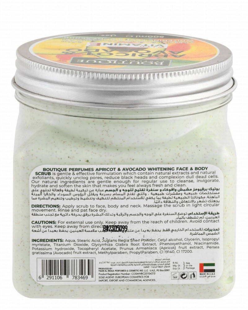 Boutique Perfumes Whitening Face & Body Scrub with Apricot, Avocado & Vitamin E