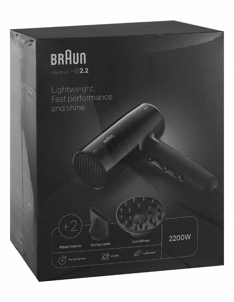 Braun HD2.2 2200W Hair Dryer - Black, BRHD225SDE