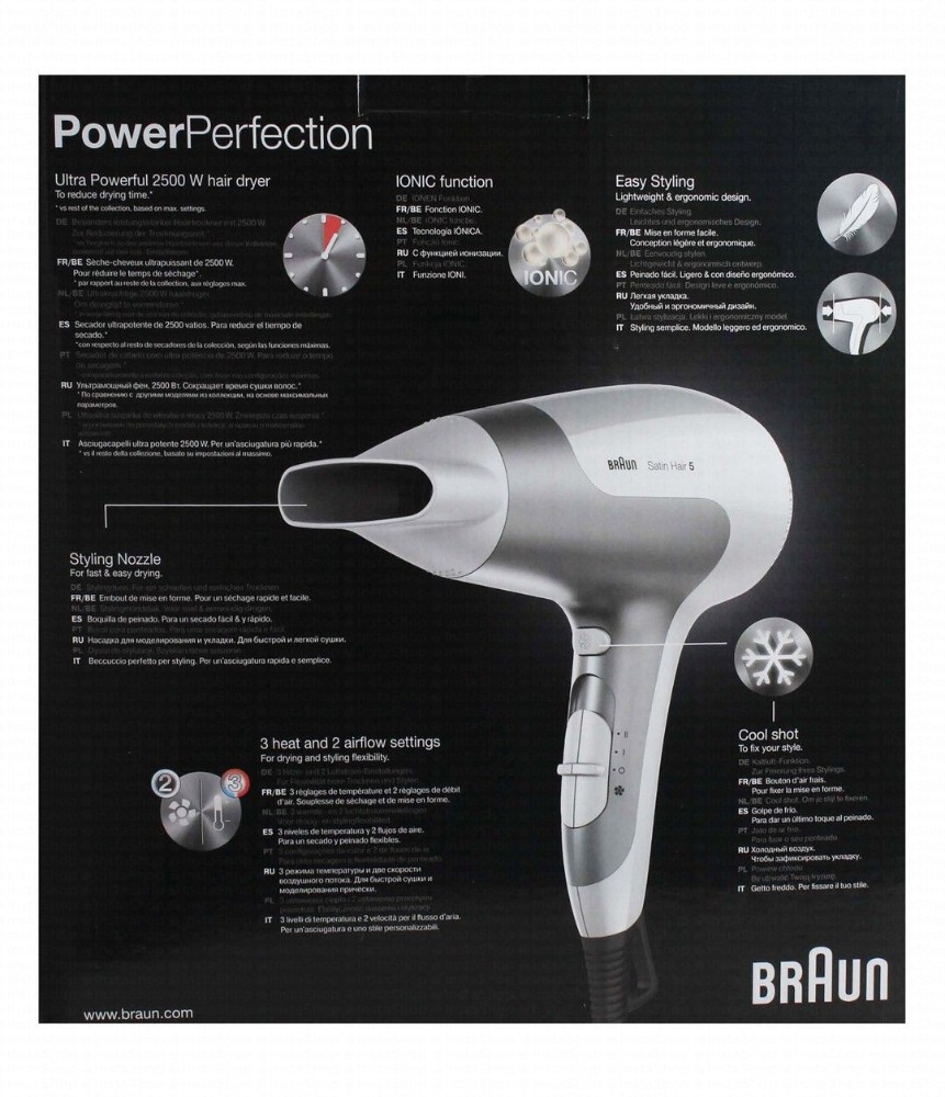 Braun Satin 5 PowerPerfection 2500W Hair Dryer - White, HD585